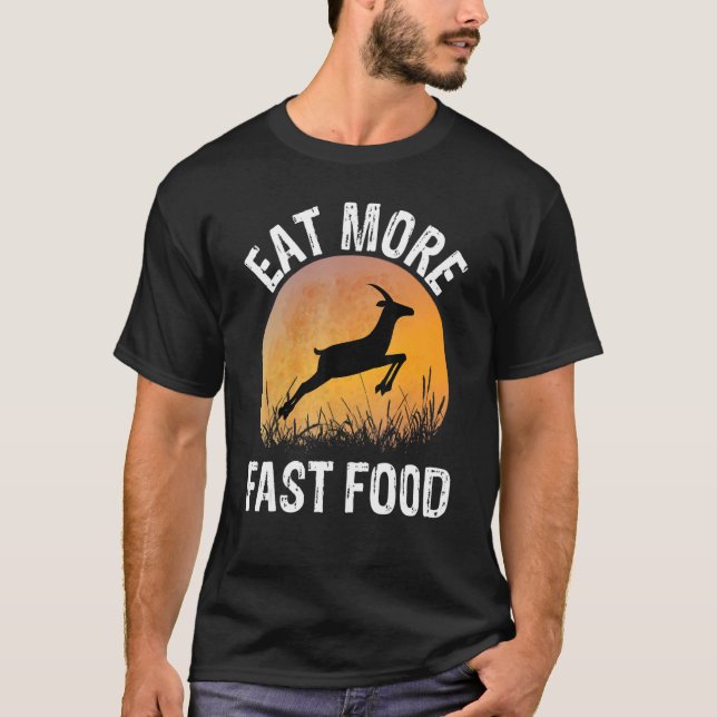 Camiseta Coma mais rapidamente a caça aos veados de Comida (Frente)