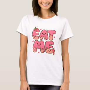 Camiseta Coma Me Arte de Letra Drip de Morango Fofo