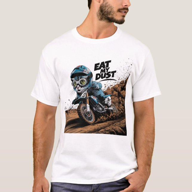 Camiseta Coma minha poeira | Engraçado Motor Cross Cat Ride (Frente)