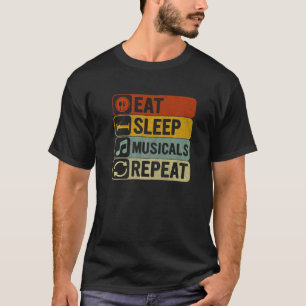 Camiseta Coma musicais do sono Repetir Música Legal da Retr