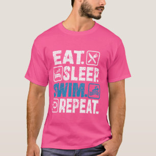 Camiseta Coma natação de sono repetir Engraçado Dizendo par