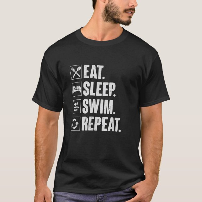Camiseta Coma Natação do sono Repetir Nadando Presente Nada (Frente)