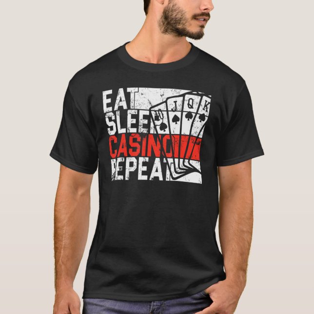Camiseta Coma o cassino do sono Repetir o jogo (Frente)