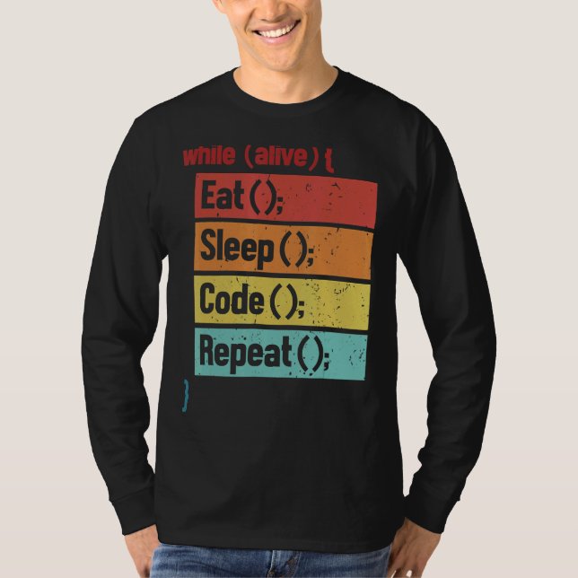 Camiseta Coma o código de latência Repetir o desenvolvedor  (Frente)