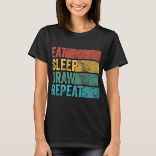 Camiseta Coma o Desenhar do sono Repetir Tinta Engraçada De