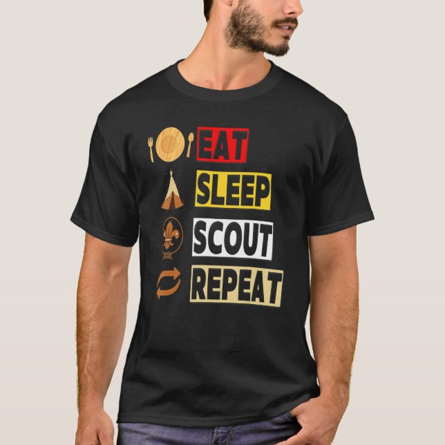 Camiseta Coma O Escoteiro Do Sono Repetir Escoteiros Únicos (Frente)