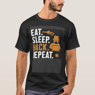 Camiseta Coma o hacker preto do chapéu branco repetido no d