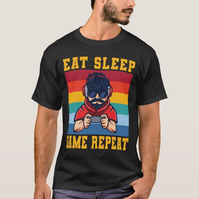 Camiseta Coma o jogo de dormir Repita jogos Legal de tendên (Frente)