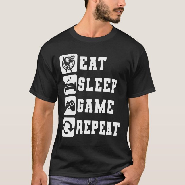 Camiseta Coma o jogo de dormir Repita jogos Legal de tendên (Frente)