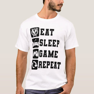 Camiseta Coma o Jogo de Sono Repetir Consola de Jogos Engra