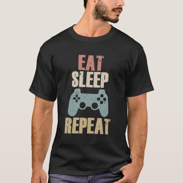 Camiseta Coma o Jogo de Vídeo do Sono Repetir Gamer Engraça (Frente)