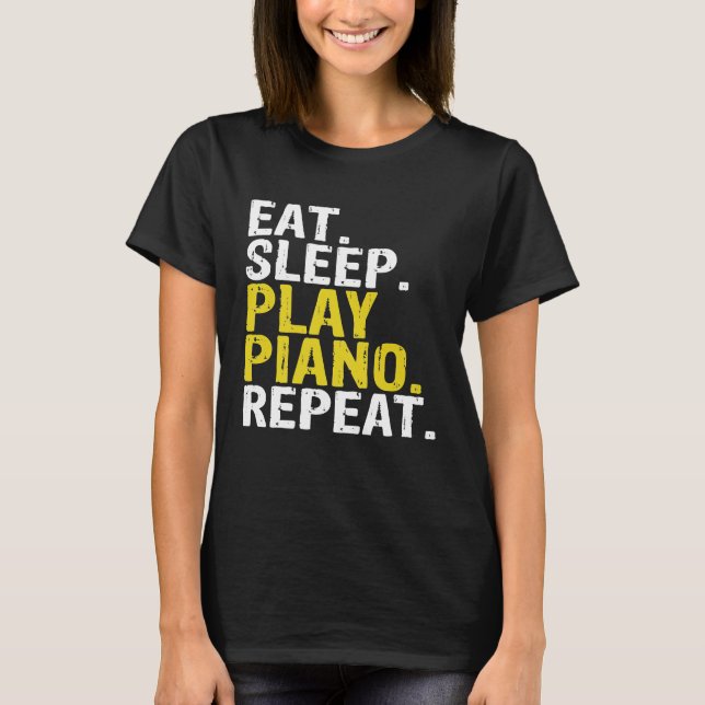 Camiseta Coma o Piano de Repetição de Piano Premium de Pres (Frente)