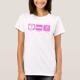 Camiseta coma o rosa do estilo do sono