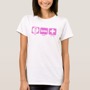 Camiseta coma o rosa do salvamento do sono