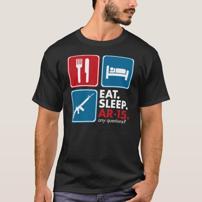 Camiseta Coma o sono AR-15 - azul e branco vermelhos (Frente)