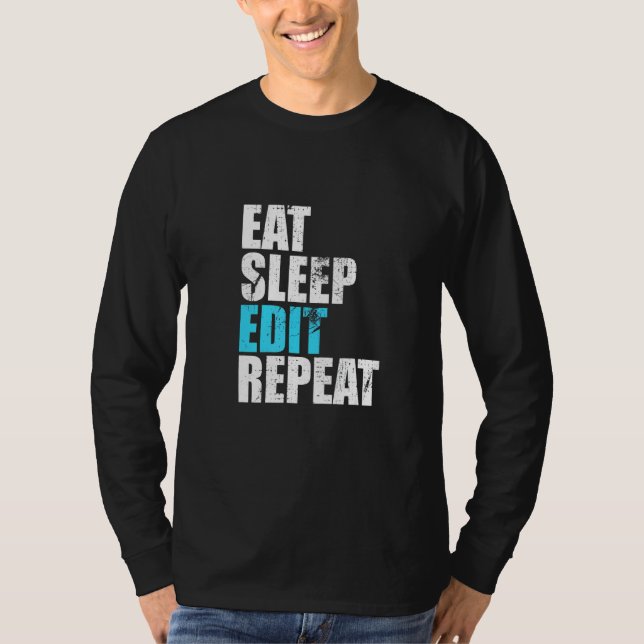 Camiseta Coma o sono Editar Repetir Editores Engraçados (Frente)