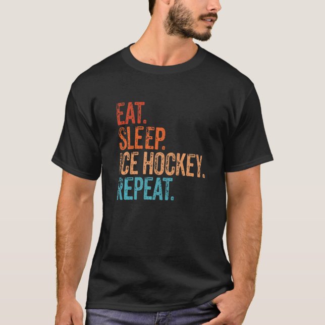 Camiseta Coma O Sono Hockey Com Gelo Repete Engraçada Vinta (Frente)