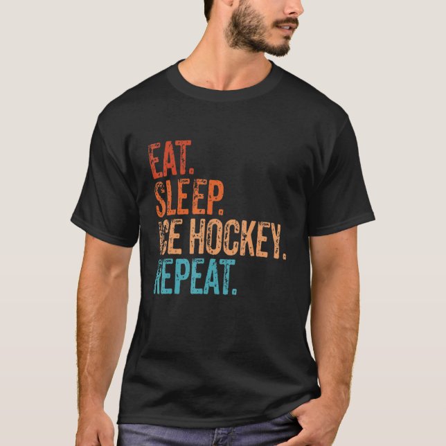 Camiseta Coma O Sono Hockey Com Gelo Repete Engraçada Vinta (Frente)