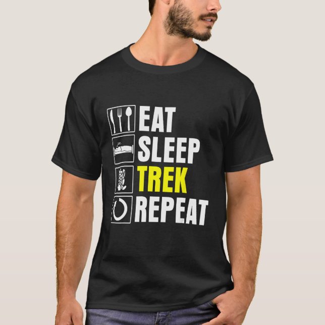 Camiseta Coma o Trek do Sono Repetir Trekando longo curso (Frente)
