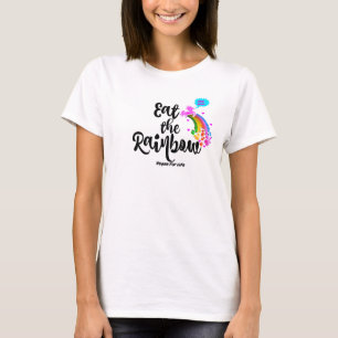 Camiseta Coma o Vegan do arco-íris para a parte superior d