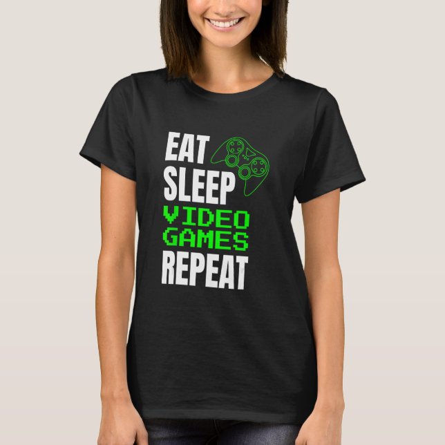 Camiseta Coma os Videos games de repouso e repita o control (Frente)