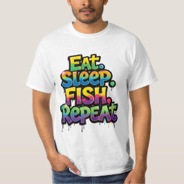 Camiseta Coma Peixe Dormir Repita Grafite Arco-íris