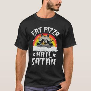 Camiseta Coma Pizza Hail Satã Raccoon Rainbow Kids Funny D