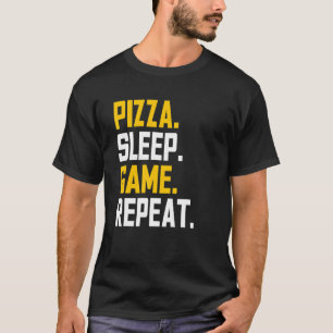 Camiseta Coma Pizza Sono Jogo Repetir Jogador de Vídeo Engr
