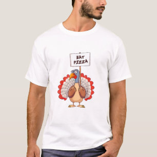 Camiseta Coma Pizza Turquia Ação de Graças Adulto Vegan Eng