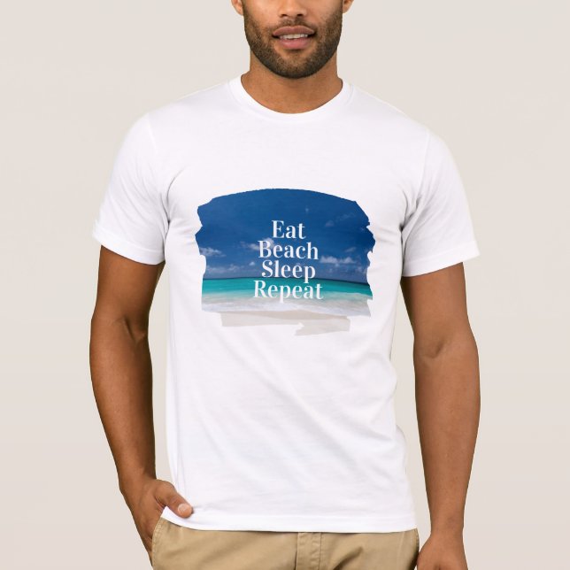 Camiseta Coma Praia Dormir Repetir Água Turquesa Tropical (Frente)