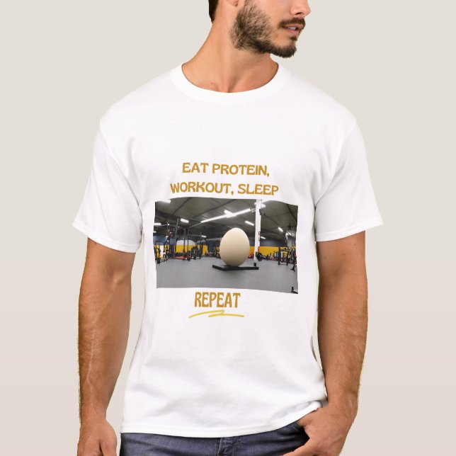 Camiseta Coma Proteína, Repouso, Repita (Frente)