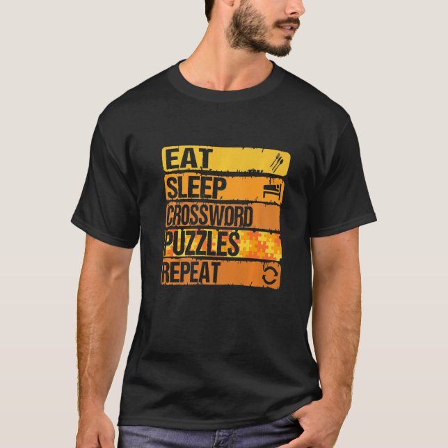Camiseta Coma Quebra-cabeça de Palavra Cruzada Repetição de (Frente)