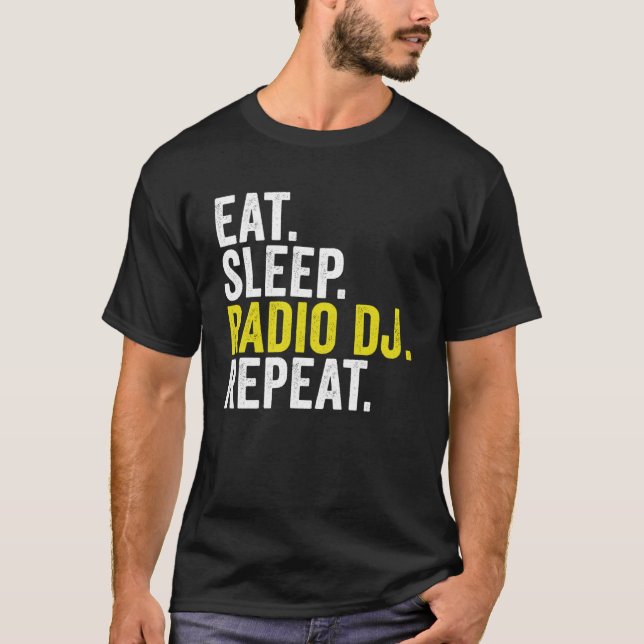 Camiseta Coma rádio DJ Repetir o disco Jockey (Frente)