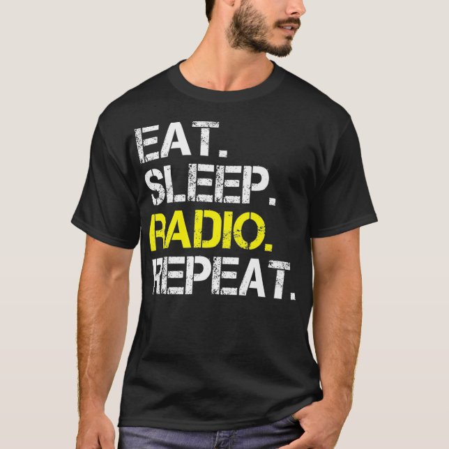 Camiseta Coma rádio do sono Repetir o dote de rádio engraça (Frente)