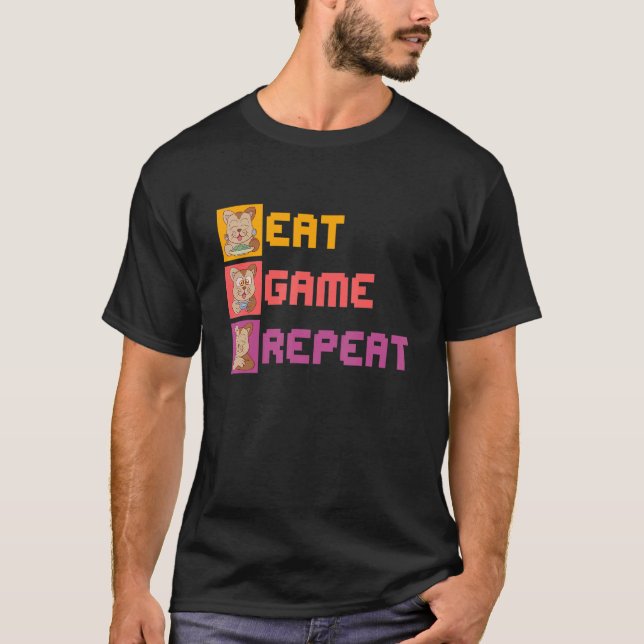 Camiseta Coma Rua de jogos de sono Gamer Panda Cat Owner Pe (Frente)