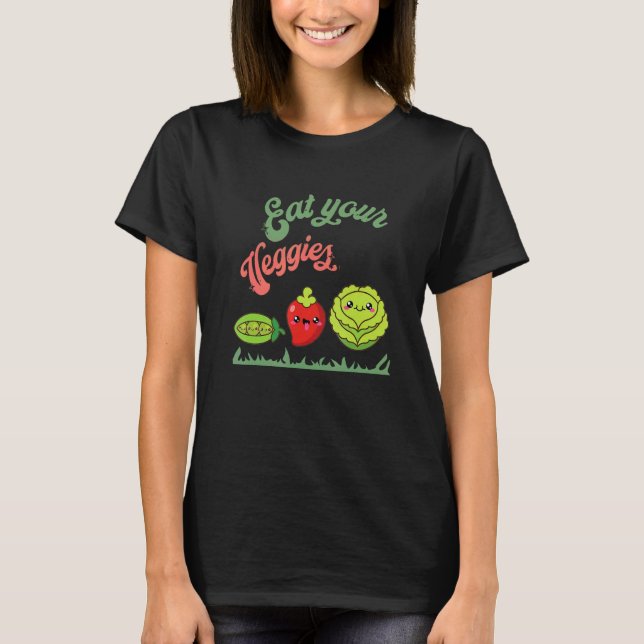 Camiseta Coma Seus Legumes Vida Vegana Fofa Base Vegetal (Frente)