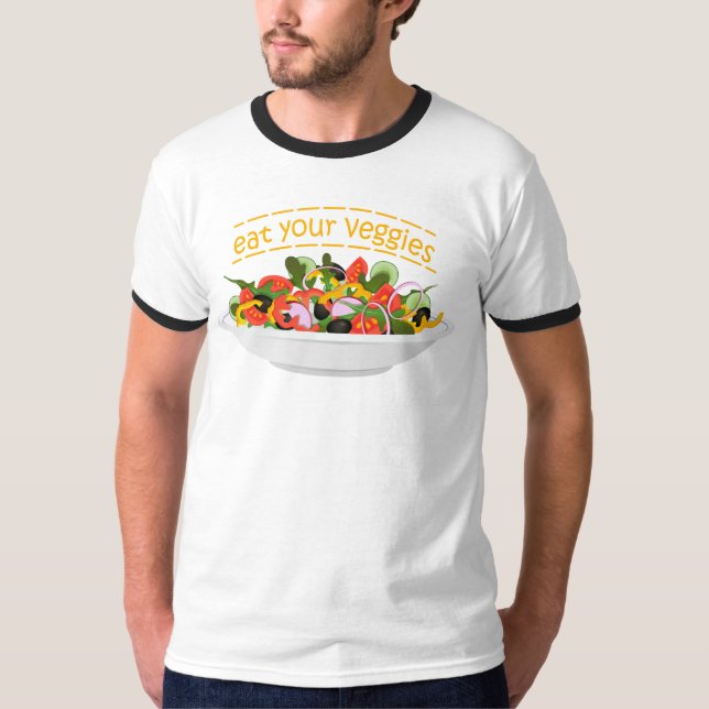 Camiseta Coma seus vegetais Cite salada fresca misturar tig (Frente)