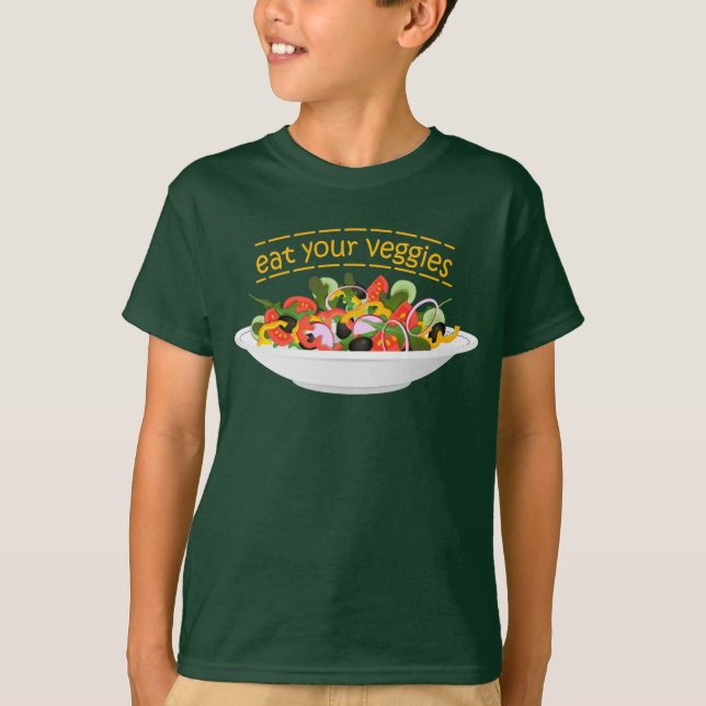 Camiseta Coma seus vegetais Cite salada fresca misturar tig (Frente)