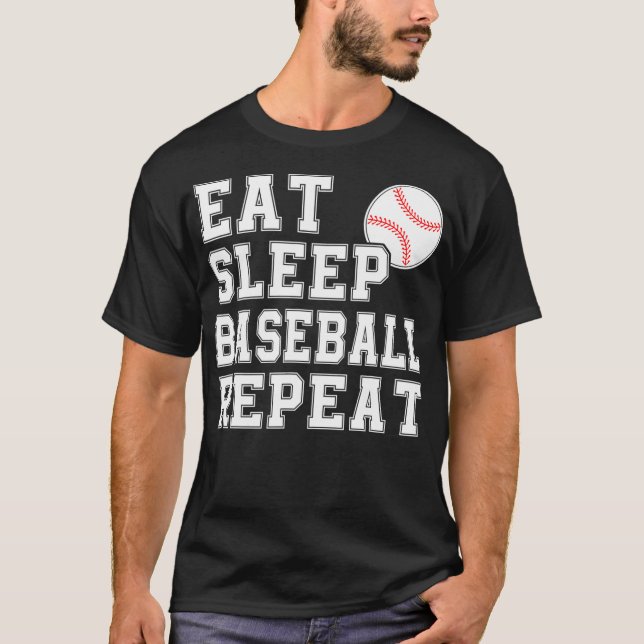 Camiseta Coma Sleep Baseball Repete Catcher Pitcher Engraça (Frente)