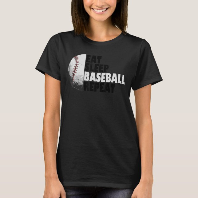 Camiseta Coma Sleep Baseball Repetir Jogador De Baseball Fu (Frente)