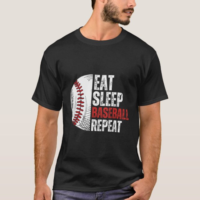 Camiseta Coma Sleep Baseball Repetir Jogadores Engraçados D (Frente)