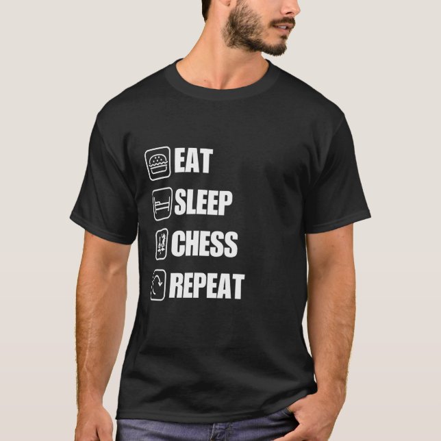 Camiseta Coma Sleep Chess Repita Citação Engraçada (Frente)