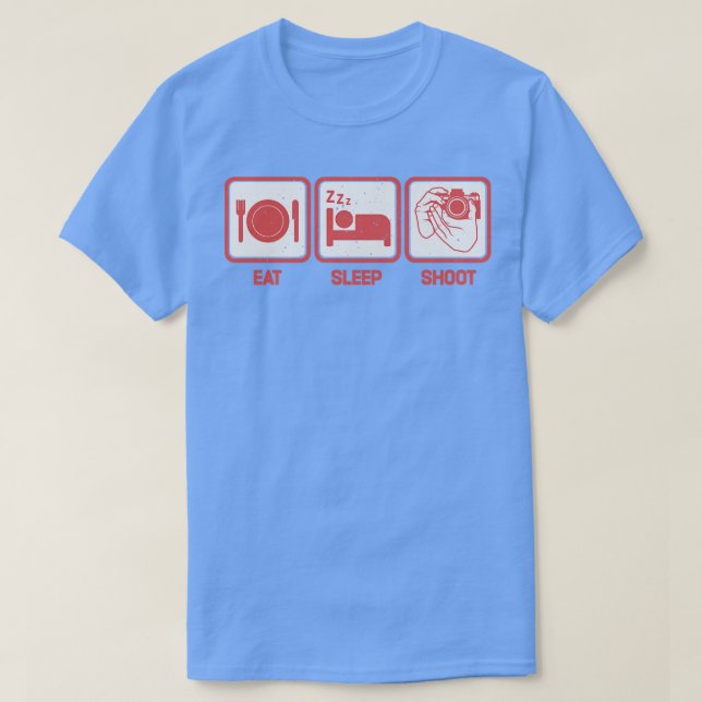 Camiseta Coma Sleep Dispara Fotógrafo Engraçado 1 (Frente do Design)