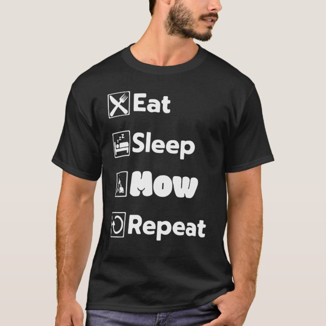 Camiseta Coma Sleep Mow Repete Grass Corte Landcaper (Frente)
