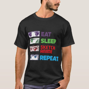 Camiseta Coma Sleep Sketch Anime Repete Desenhando Engraçad