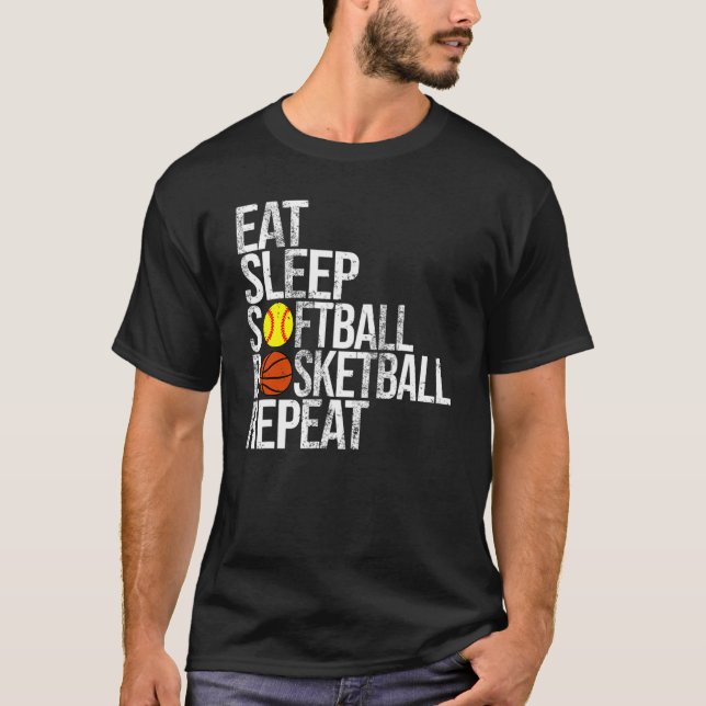 Camiseta Coma Sleep Softball Basball Repete Jogo de Bola Da (Frente)