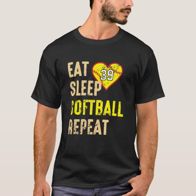 Camiseta Coma Sleep Softball Repeat Jersey Número 39 Vintag (Frente)