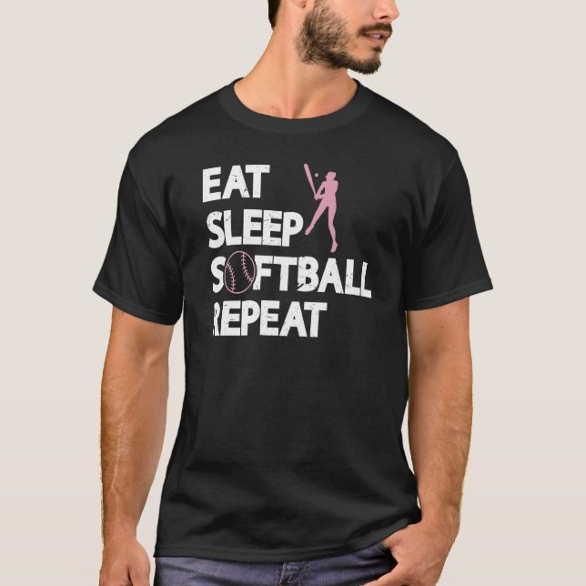 Camiseta Coma Sleep Softball Repetir Jogo Softball Softball (Frente)