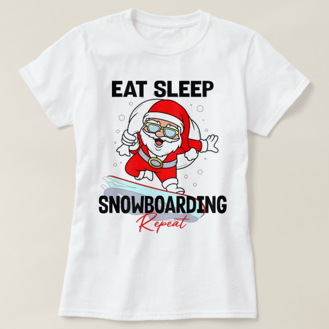Camiseta Coma Snowboard Repetitiva Festa de Natal Legal (Frente do Design)