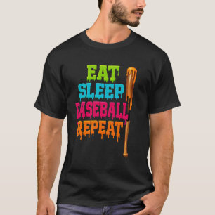 Camiseta Coma Sonho Beisebol Repita Gotejamento